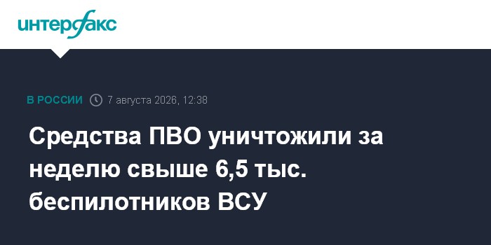 Средства ПВО РФ за неделю сбили более 6,5 тыс. беспилотников ВСУ